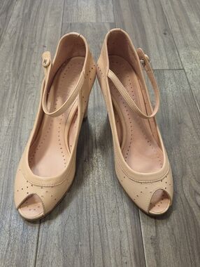 CHANEL Light Pink Peep-Toe Mary Jane Heels with Ankle Strap